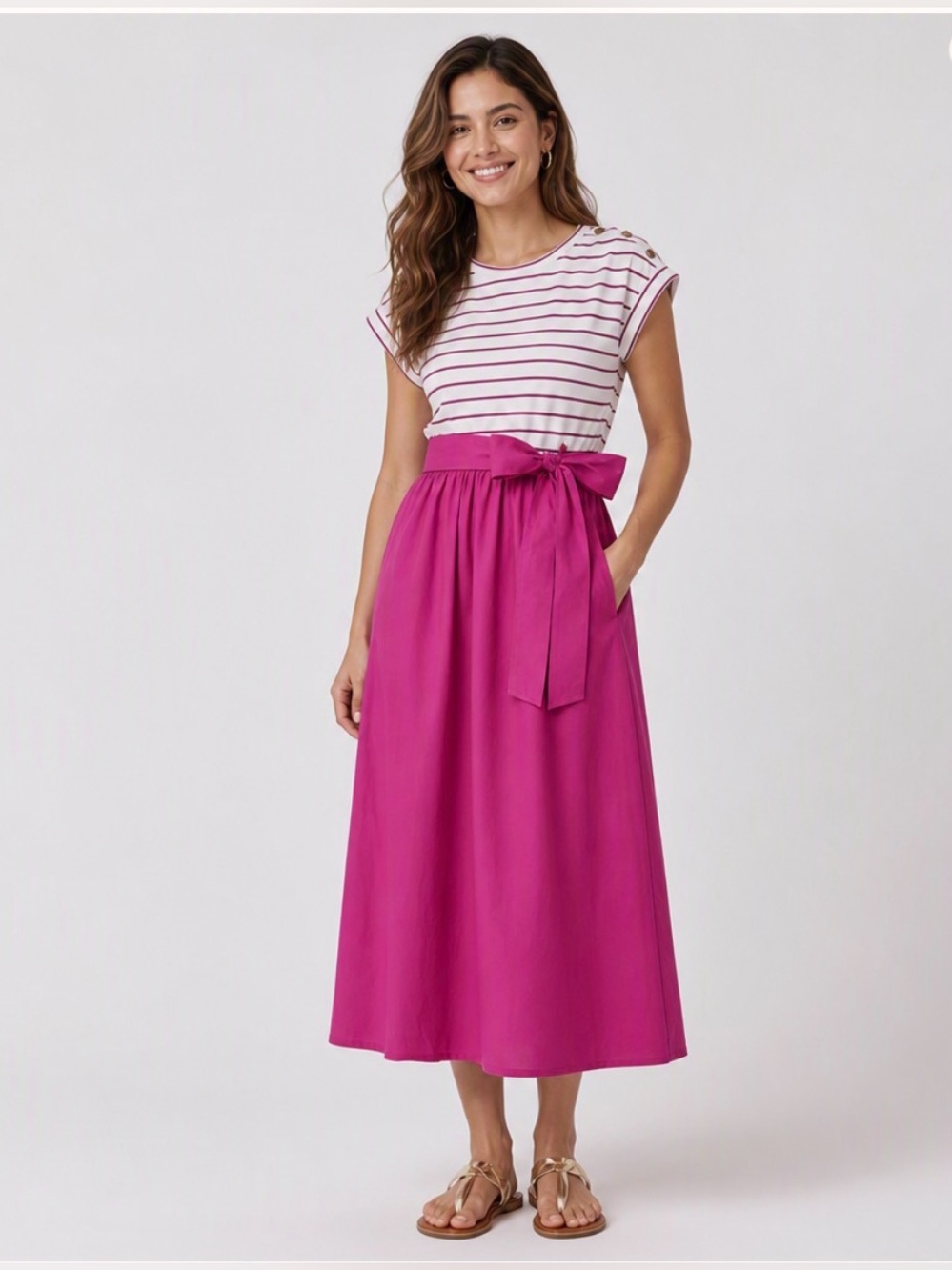 J. Crew Bright Fuchsia Tie-Waist Midi Skirt